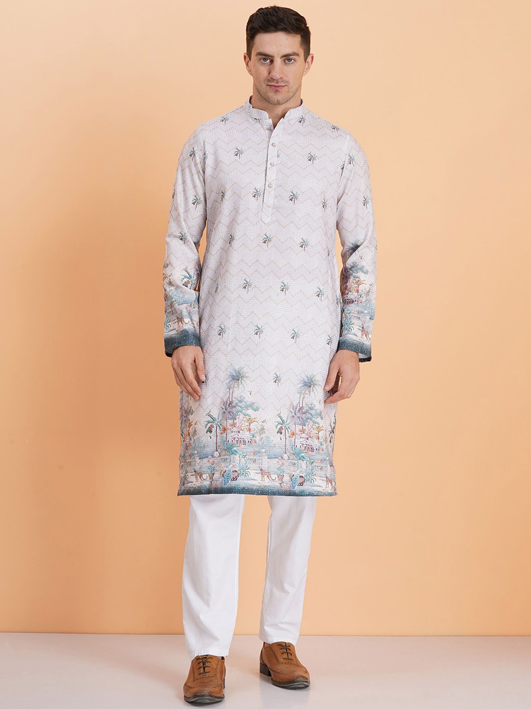 

SG LEMAN Men Floral Printed Regular Kurta with Pyjamas, Lavender