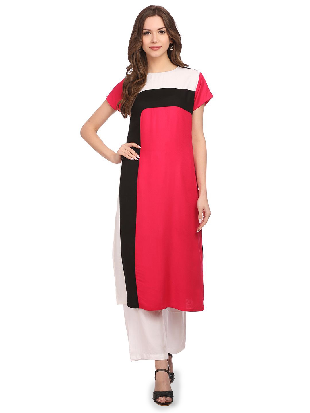 

Vegal Colourblocked Round Neck Straight Kurta, Red