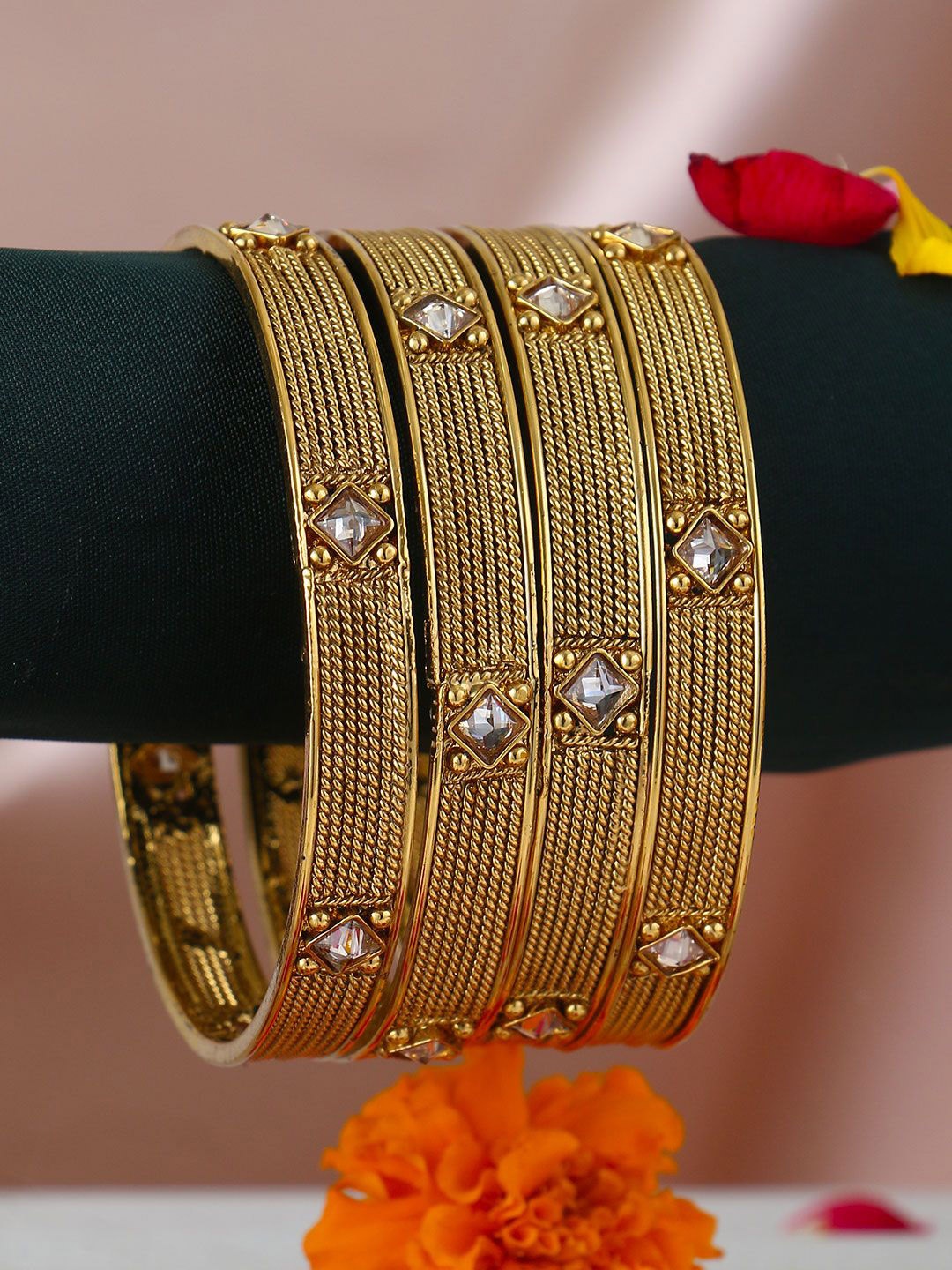 

Anouk Set Of 4 24CT Gold-Plated Stone-Studded Bangles