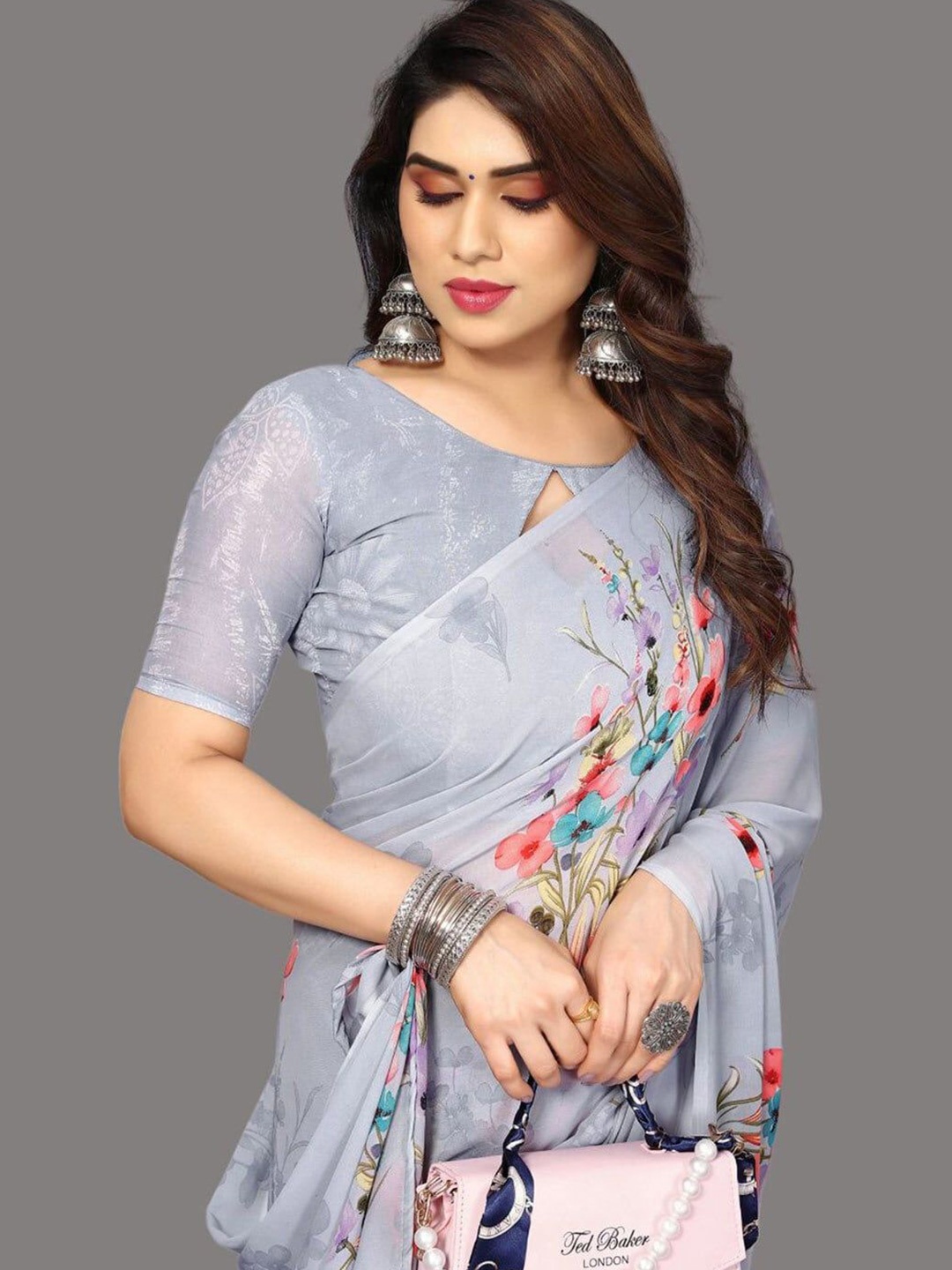 

HERE&NOW Floral Printed Saree, Grey