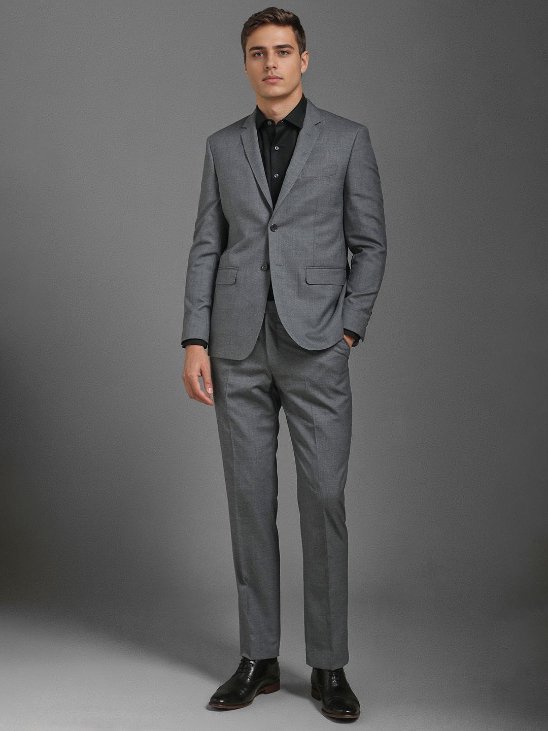

Luxure by Louis Philippe Men Textured Pure Wool Single-Breasted Two Piece Formal Suit, Grey