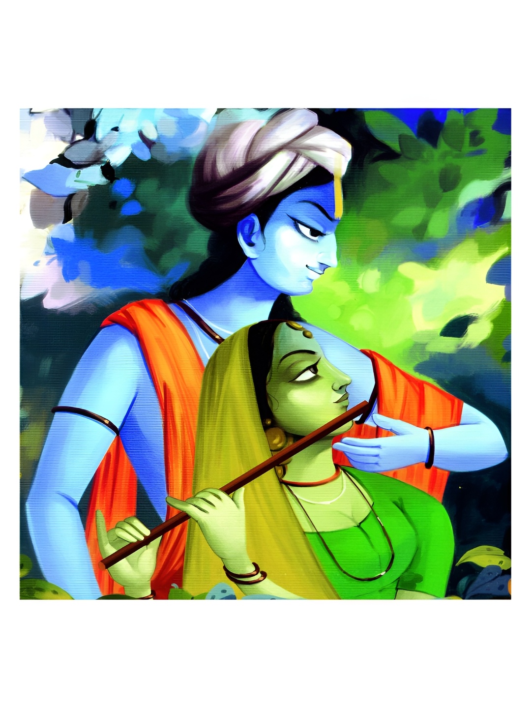 

Inephos Blue And Green Lord Radha & Krishna Religious Printed Canvas Wall Arts