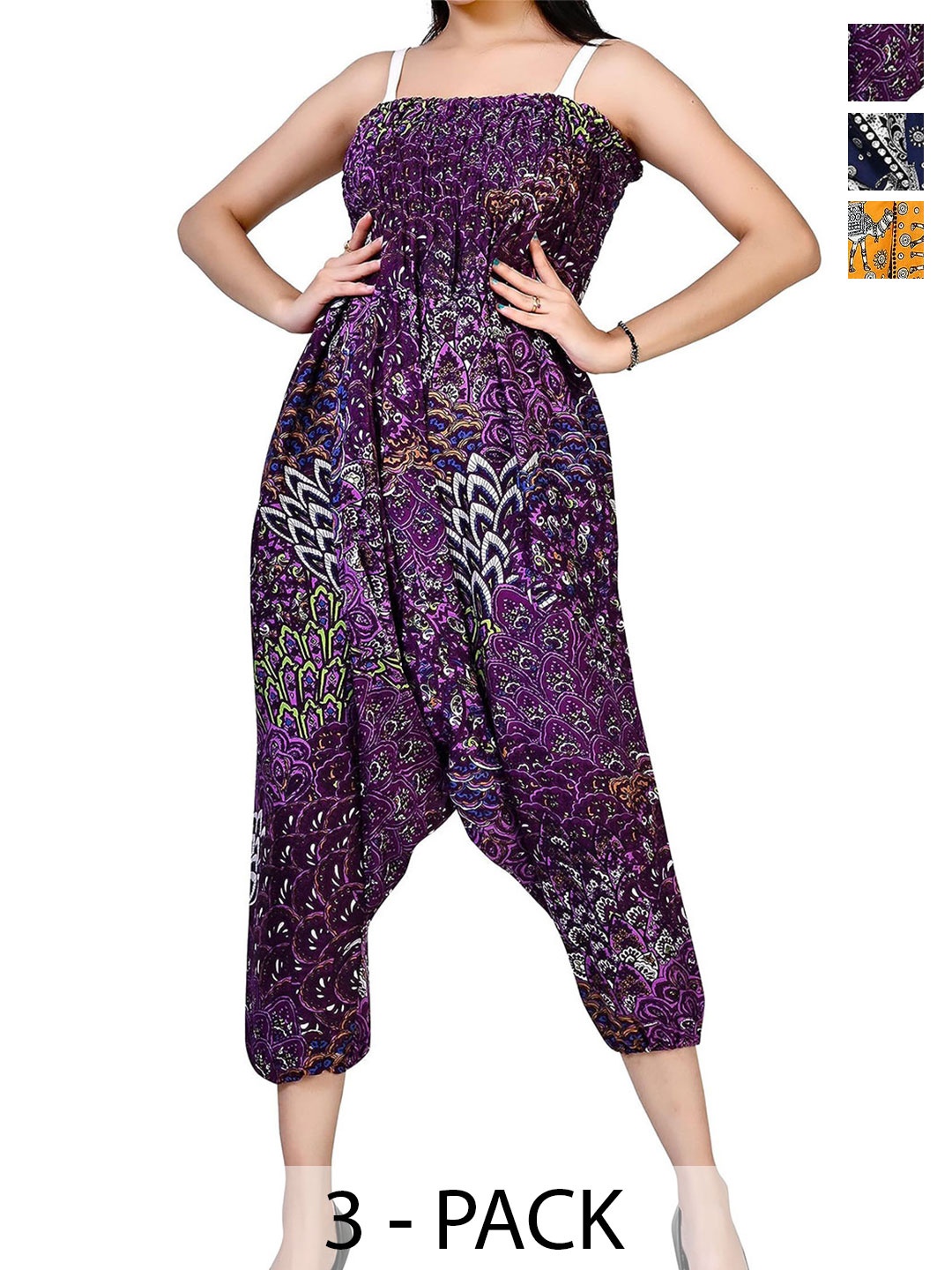 

NarNari Pack Of 3 Printed Mid-Rise Harem Pants, Blue