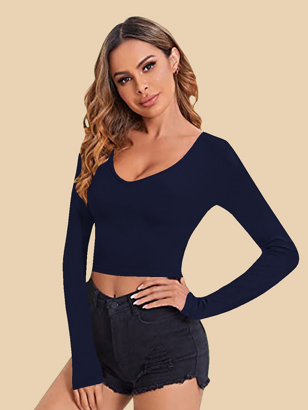 

Dream Beauty Fashion Women Fitted Crop Top, Navy blue