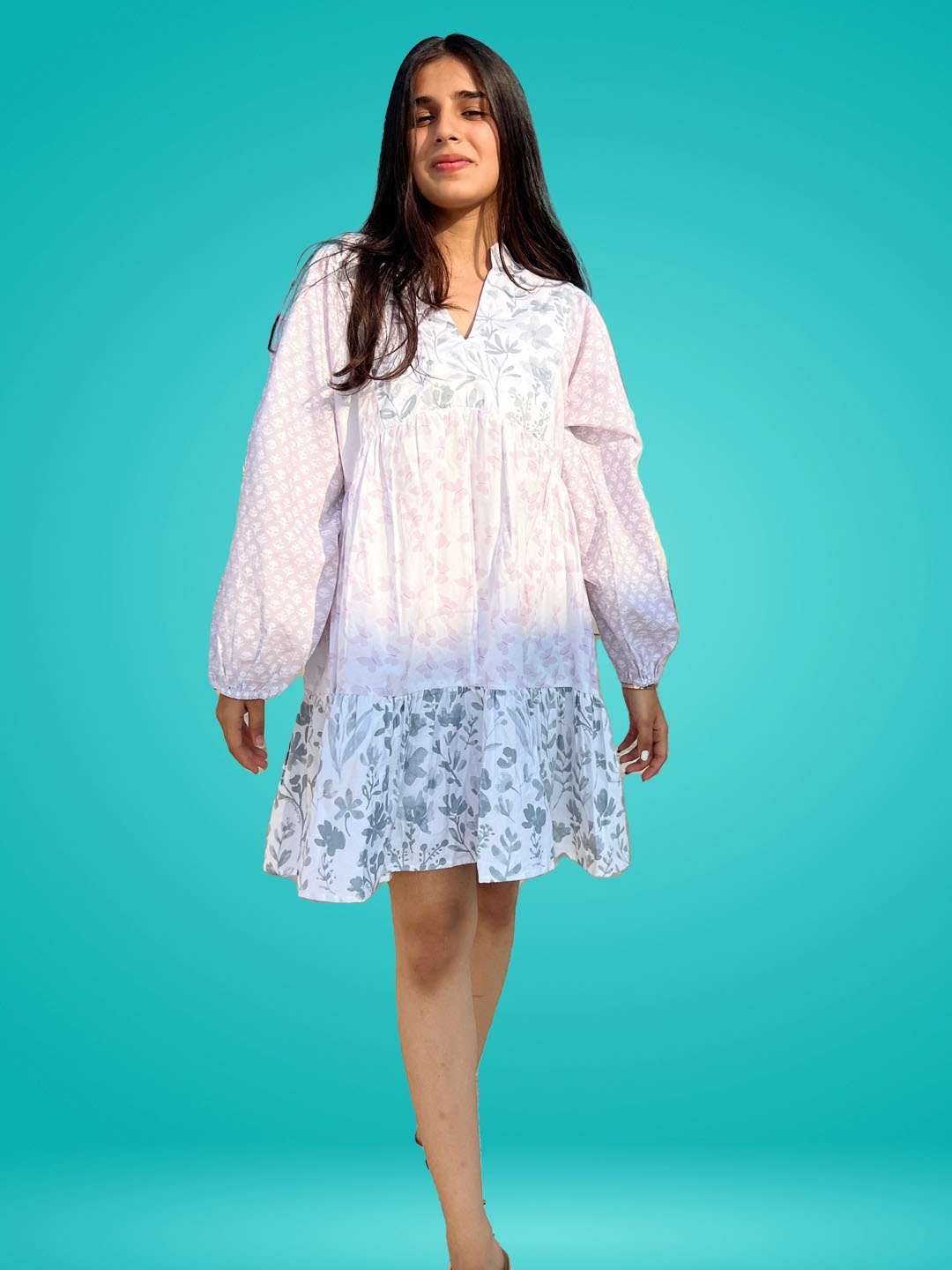 

THE WHITE FEATHERS Women Cotton Floral Print A-Line Dress