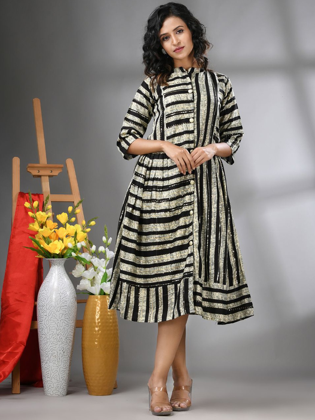 

Charukriti Sequence Midi Ethnic Dresses, Black