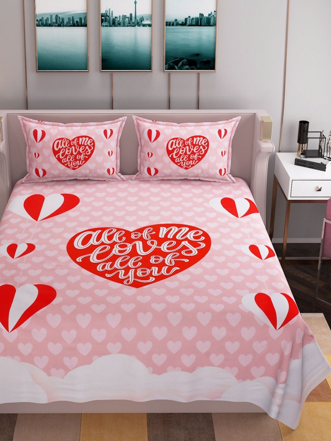 

BELVOSTUM Pink & White 250 TC King Bedsheet with 2 Pillow Covers