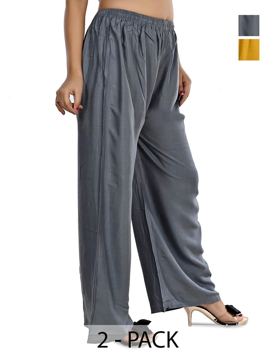 

NarNari Women Pack Of 2 Mid-Rise Palazzos, Grey