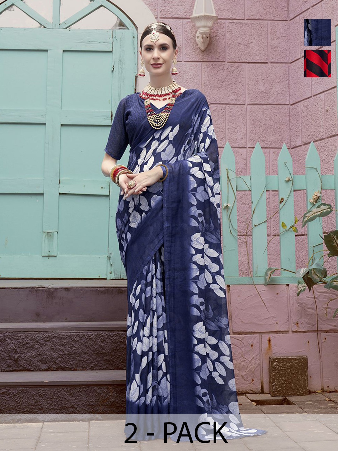 

Anouk Rustic Floral Poly Georgette Saree, Navy blue