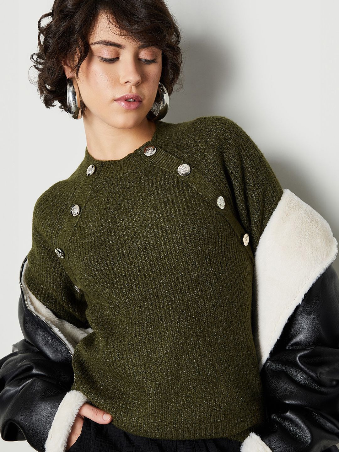 

max Women Cable Knit Pullover, Green