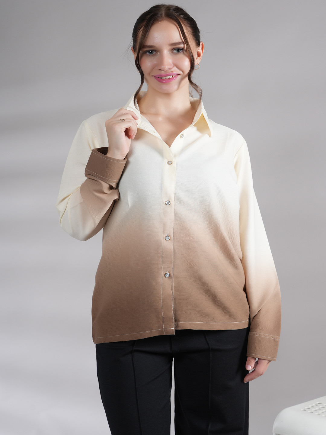 

BAESD Women Spread Collar Dyed Casual Shirt, Brown