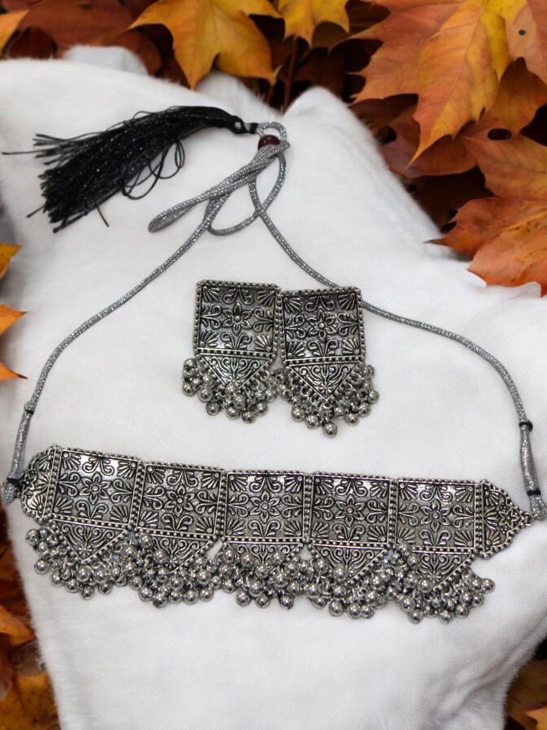 

Jolly Faces Oxidised & Beaded Jewellery Set, Silver