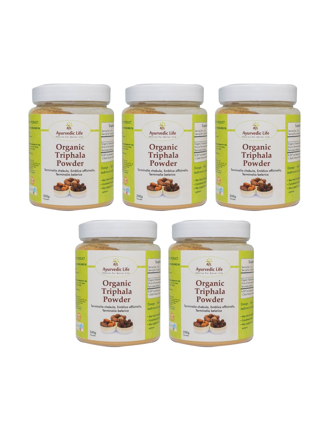 

Ayurvedic Life Set Of 5 Organic Triphala Powder - 200 g Each, White