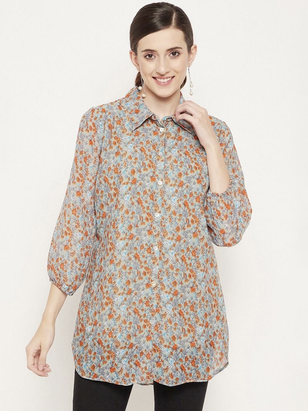 

Louis Bayrad Shirt Collar Printed Tunic, Grey
