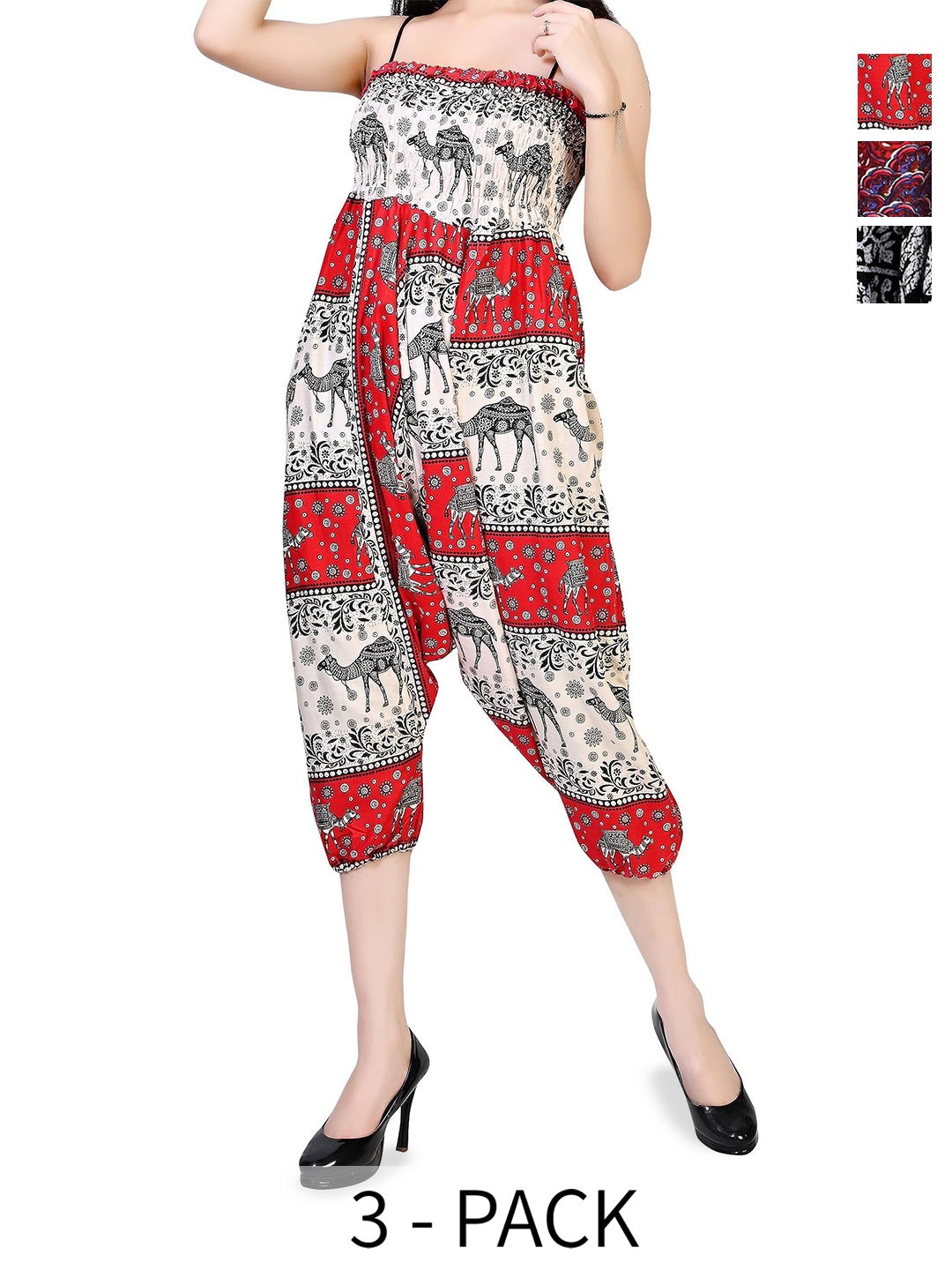 

NarNari Women Pack Of 3 Printed Harem Pants, Red