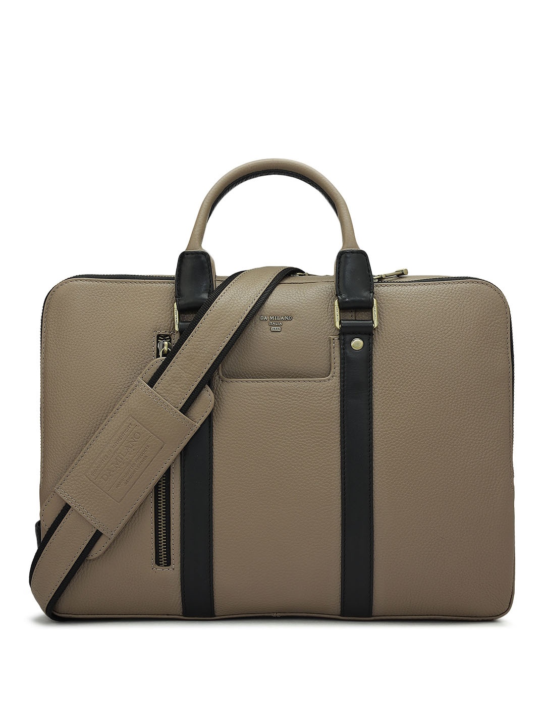 

Da Milano Men Textured Leather Laptop Bag, Taupe