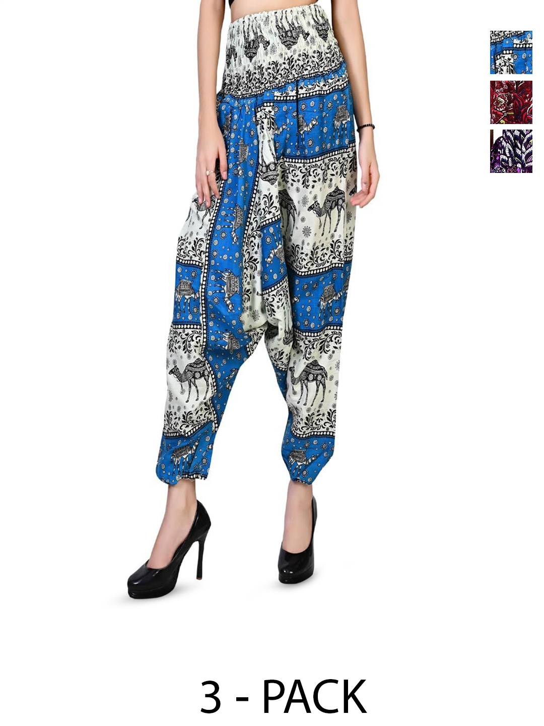 

NarNari Women Pack Of 3 Printed High-Rise Harem Pants, Red