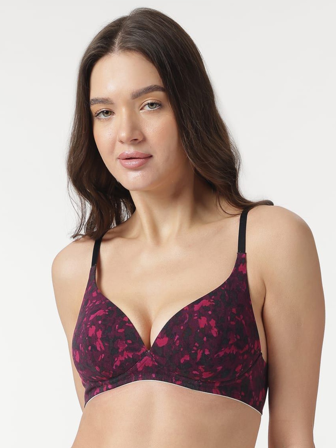 

Marks & Spencer Floral Bra Medium Coverage Underwired Lightly Padded, Burgundy