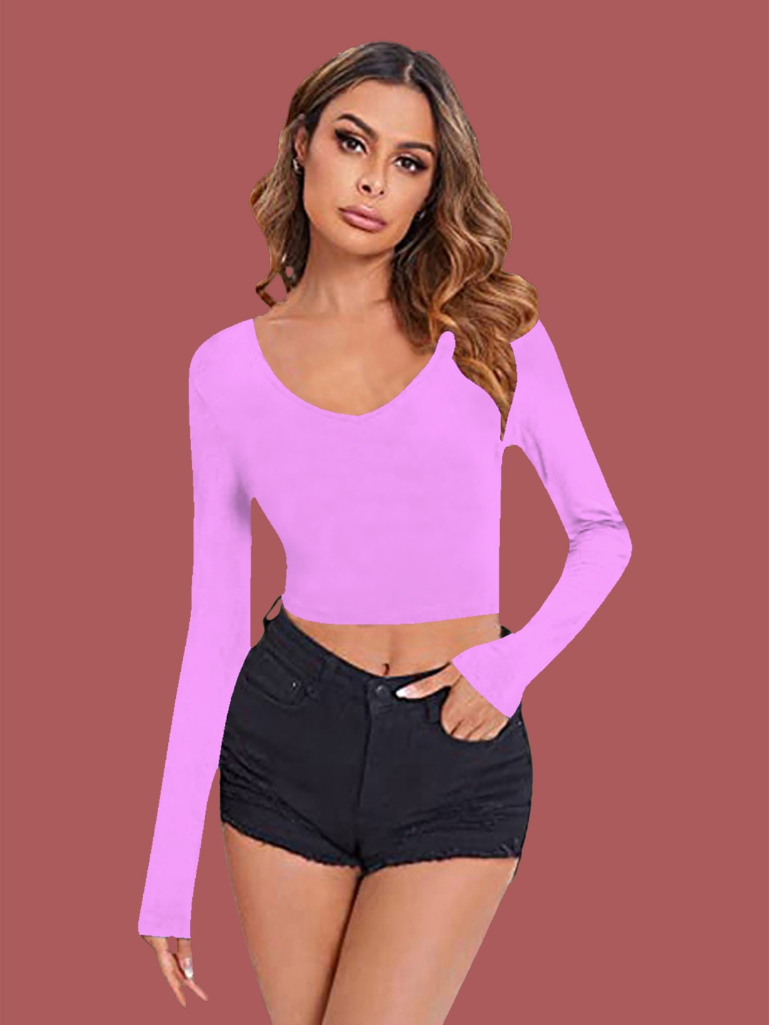 

Dream Beauty Fashion Women V-Neck Crop Fitted Top, Lavender