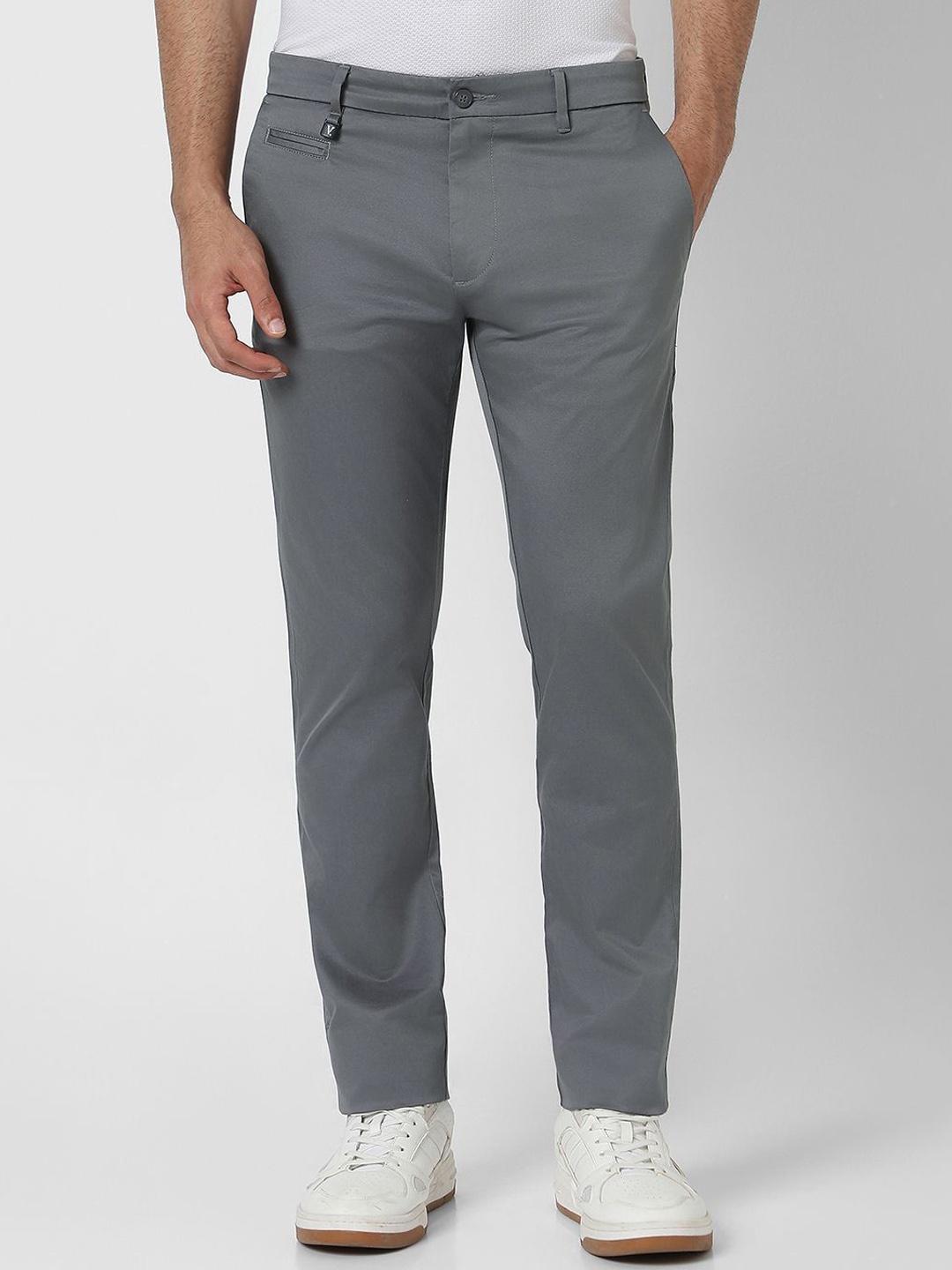 

V Dot Men Slim Fit Trousers, Grey