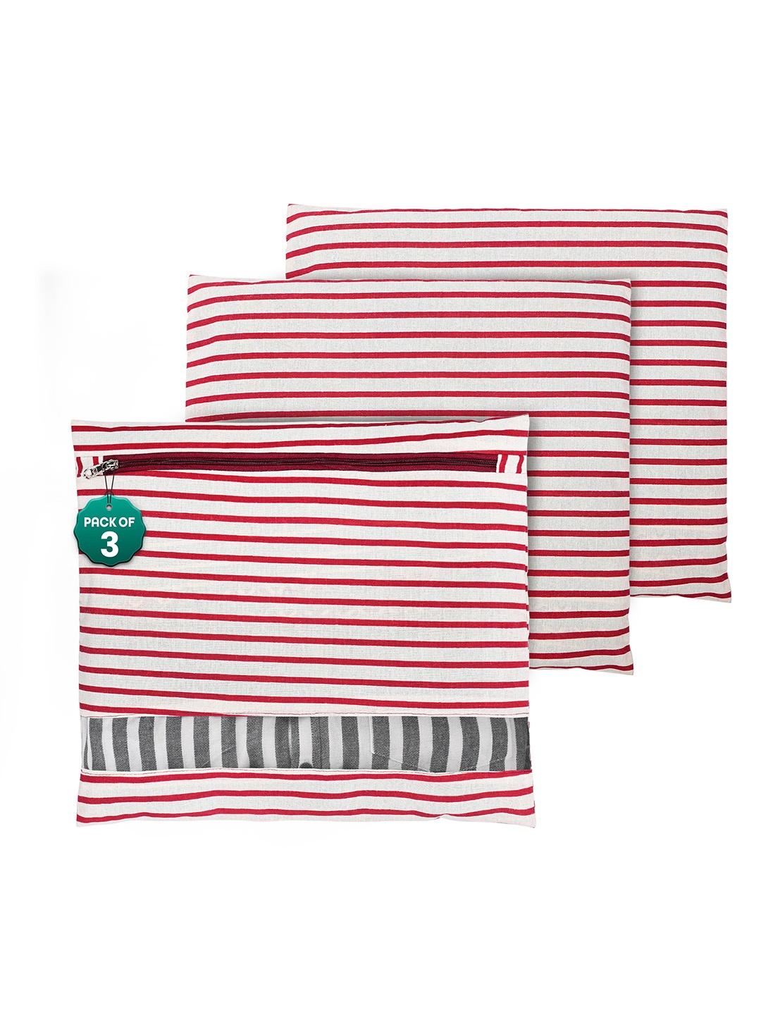

Kuber Industries Maroon & White Set of 3 Striped Cotton Regular Storage Organisers
