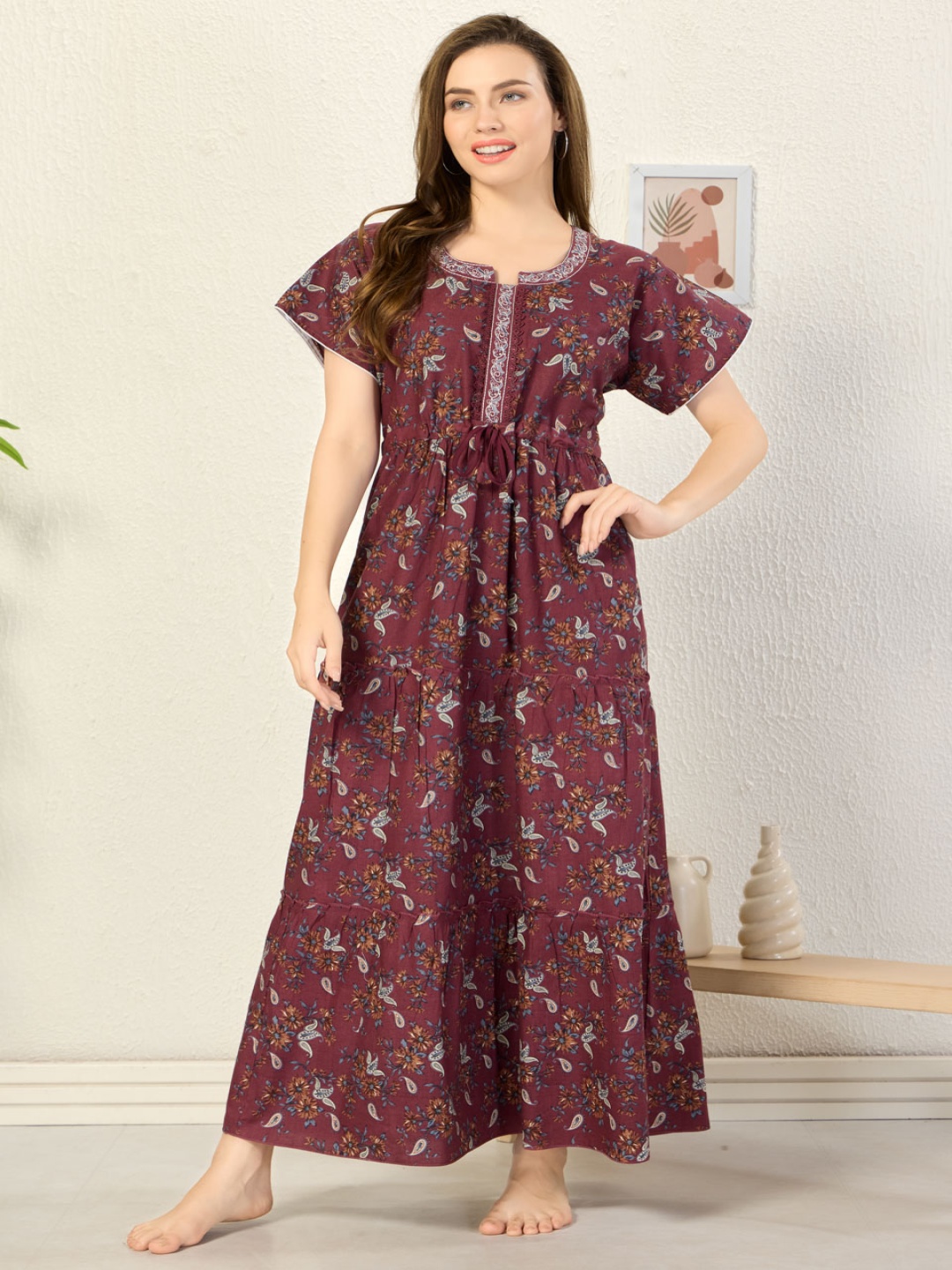 

Soulemo Women Printed Maxi Nightdress, Purple