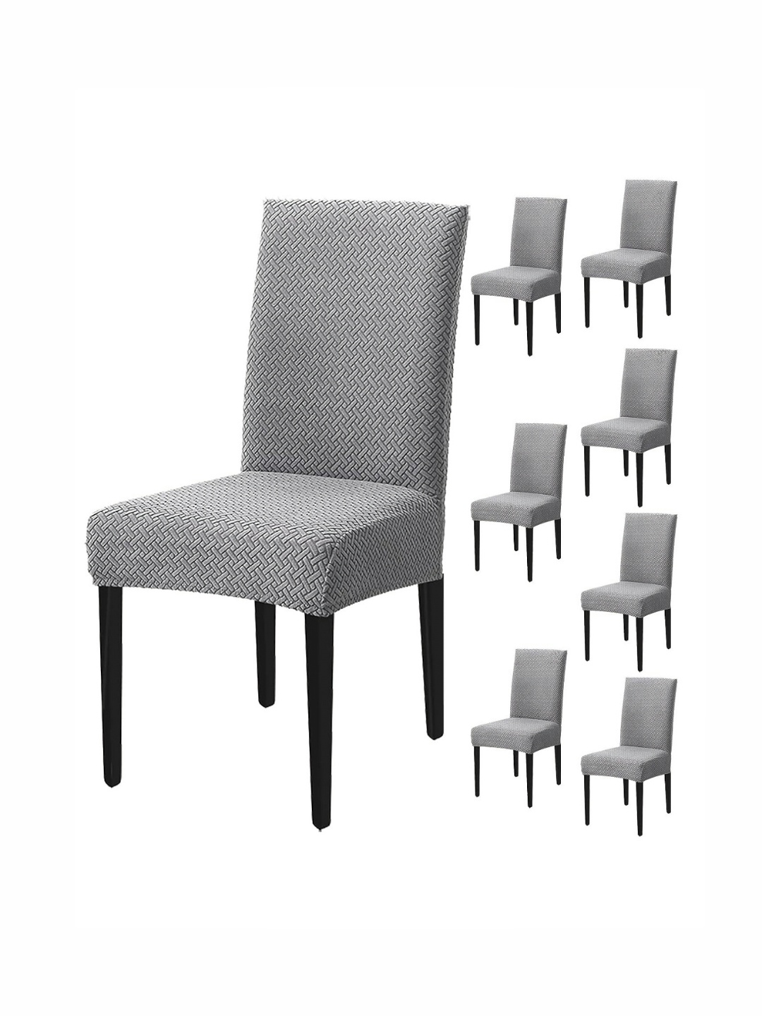 

HOUSE OF QUIRK 8-Pcs Textured Washable ChairCover, Grey