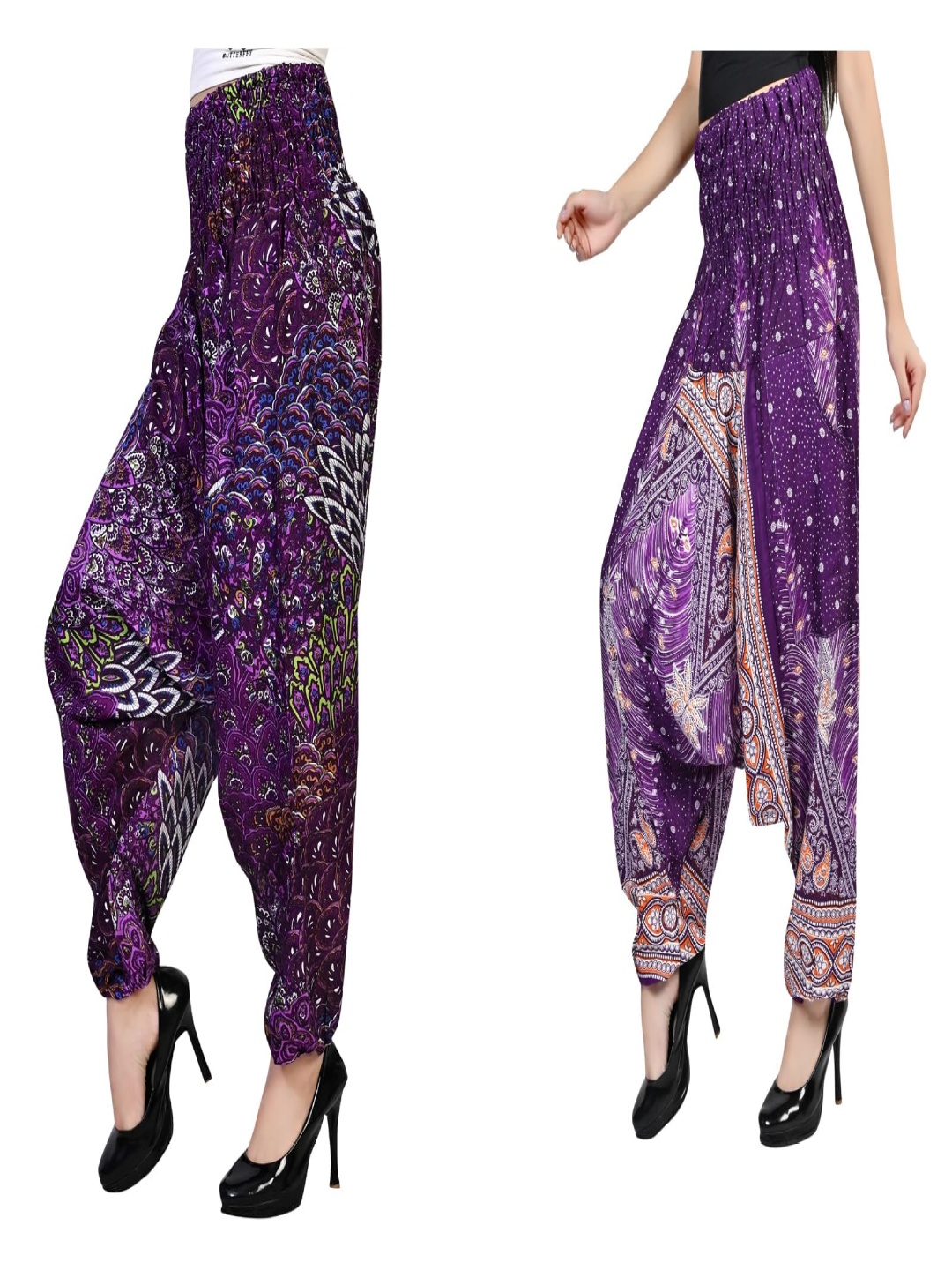 

NarNari Women Pack Of 2 Printed Loose Fit Mid-Rise Harem Pants, Purple