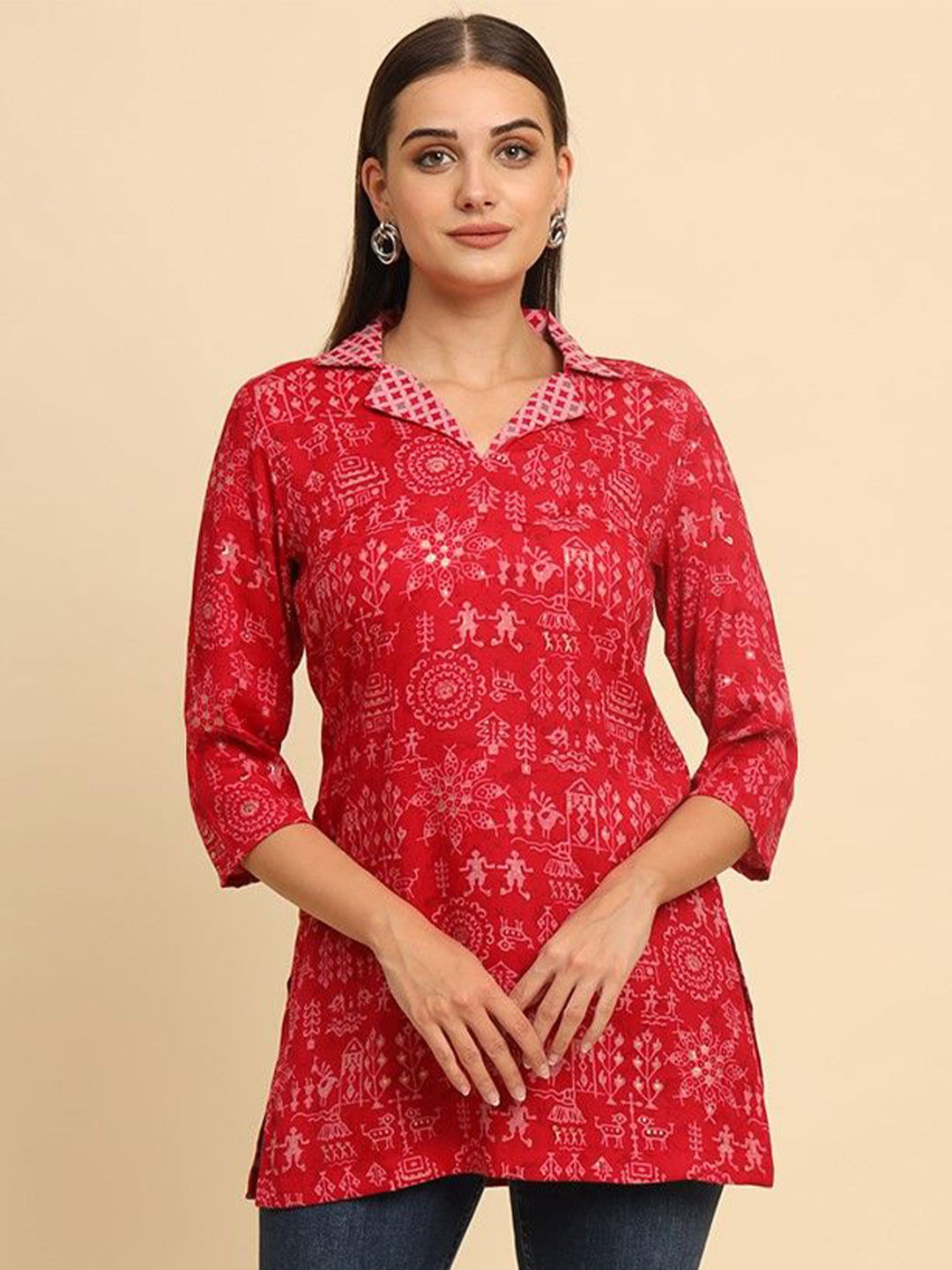 

Anouk Rustic Women Pack of 2 Tribal Printed Shirt Collar Kurti, Fuchsia