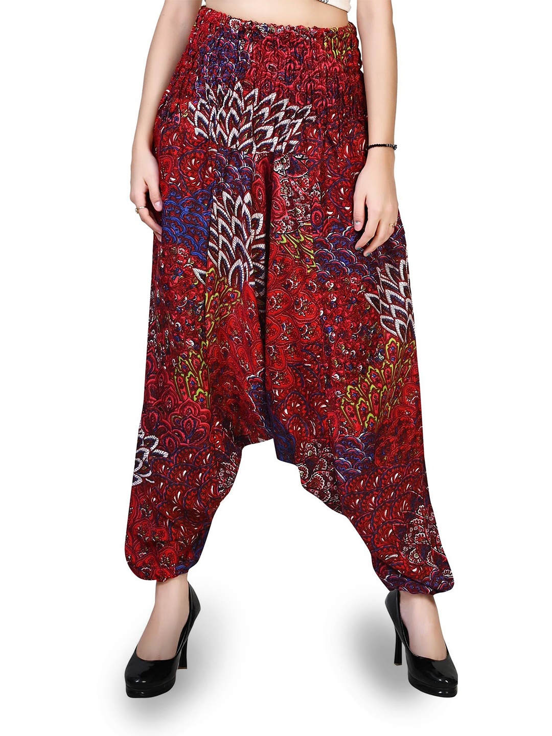 

NarNari Women Printed High-Rise Harem Pants, Red