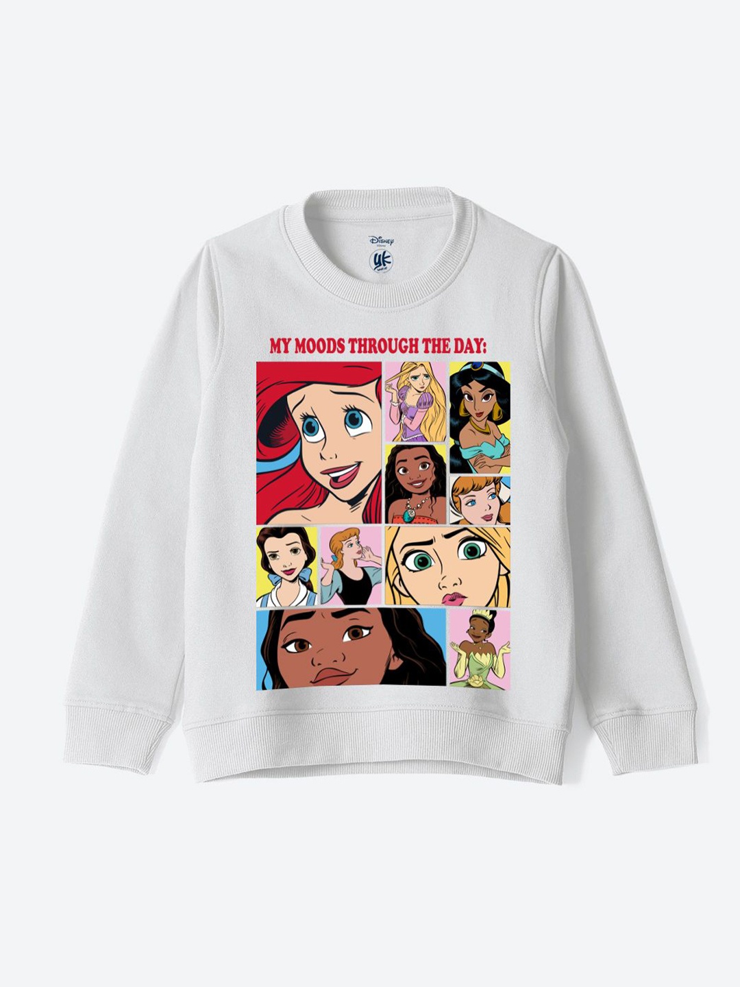 

YK Disney Girls Disney Princess Character Printed Sweatshirt, White