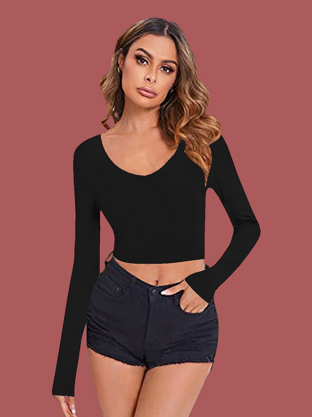 

Dream Beauty Fashion V-Neck Fitted Crop Top, Black