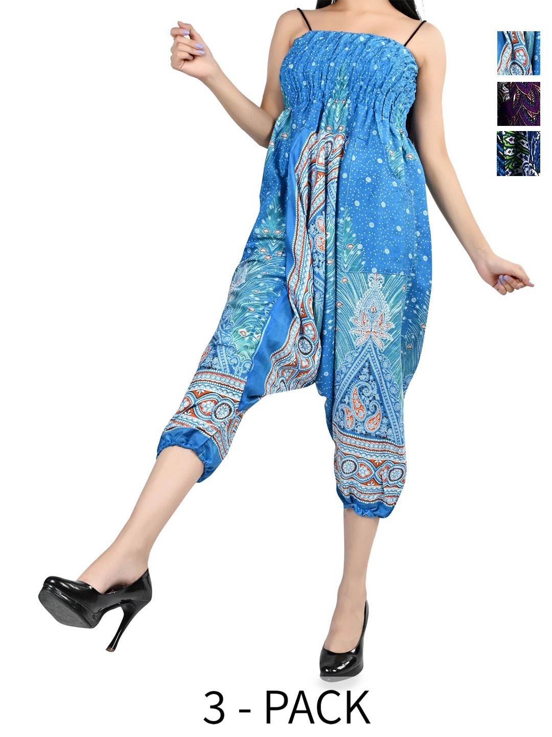 

NarNari Women Pack Of 3 Printed High-Rise Harem Pants, Purple