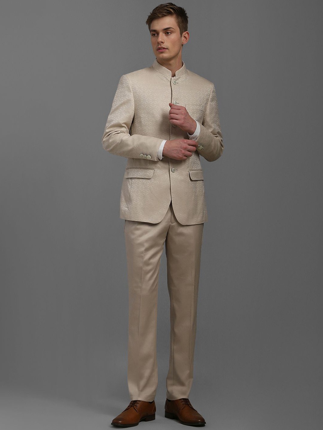 

Louis Philippe women Single-Breasted Two Piece Formal Suit, Beige