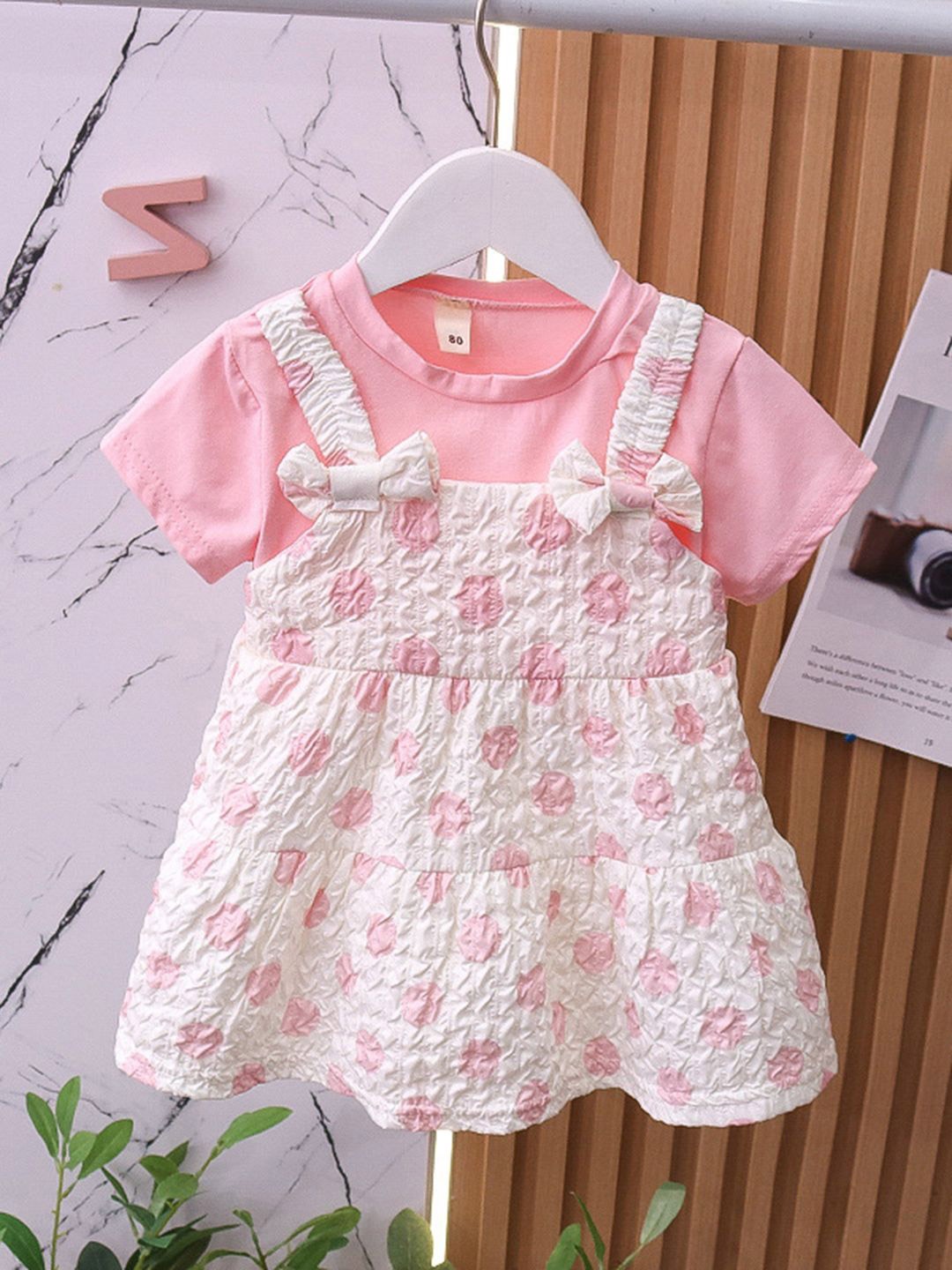 

YK Girls Printed Cotton A-Line Dress, Pink
