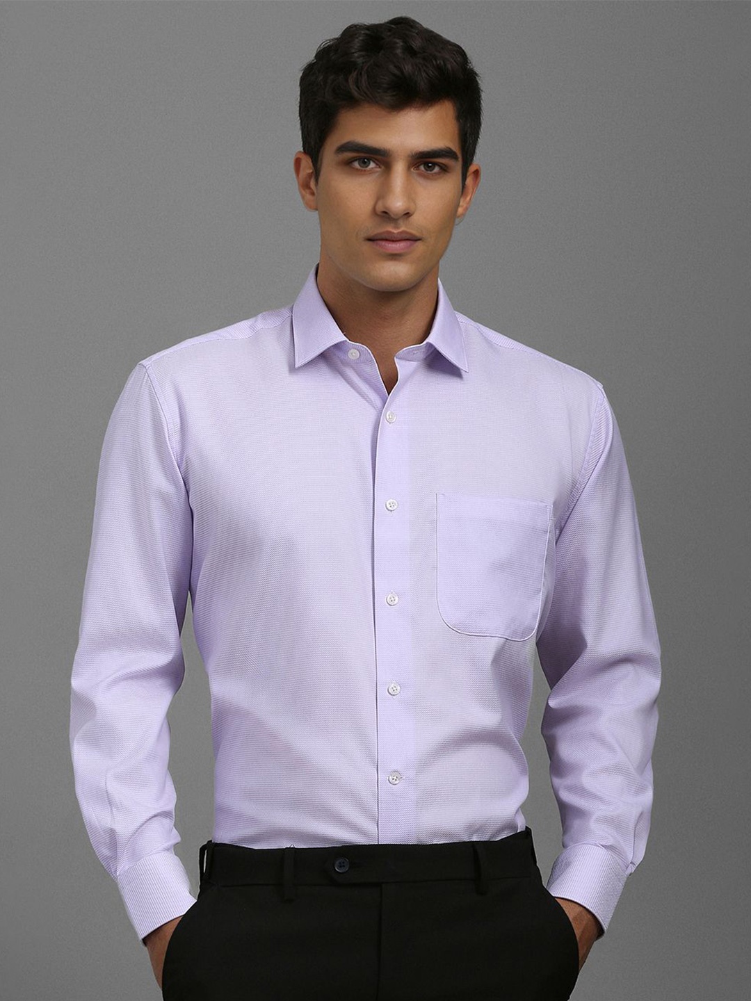 

Luxure by Louis Philippe Men Classic Fit Spread Collar Textured Cotton Formal Shirt, Lavender