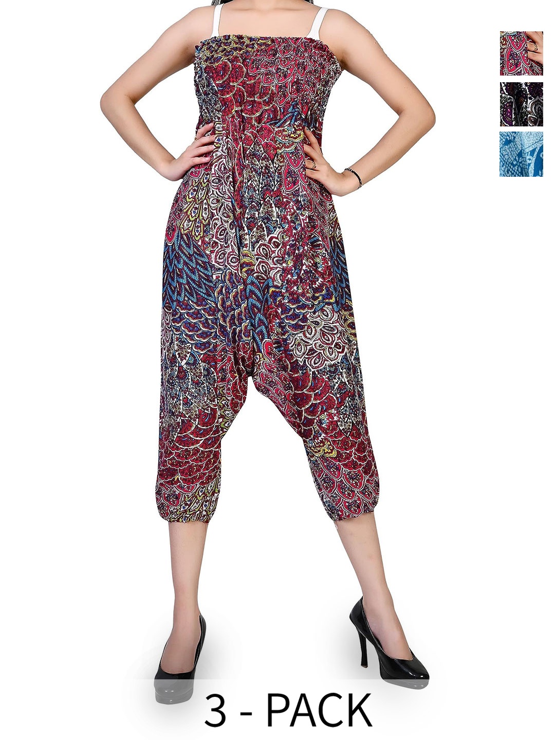 

NarNari Women Pack Of 3 Printed Mid-Rise Harem Pants, Red