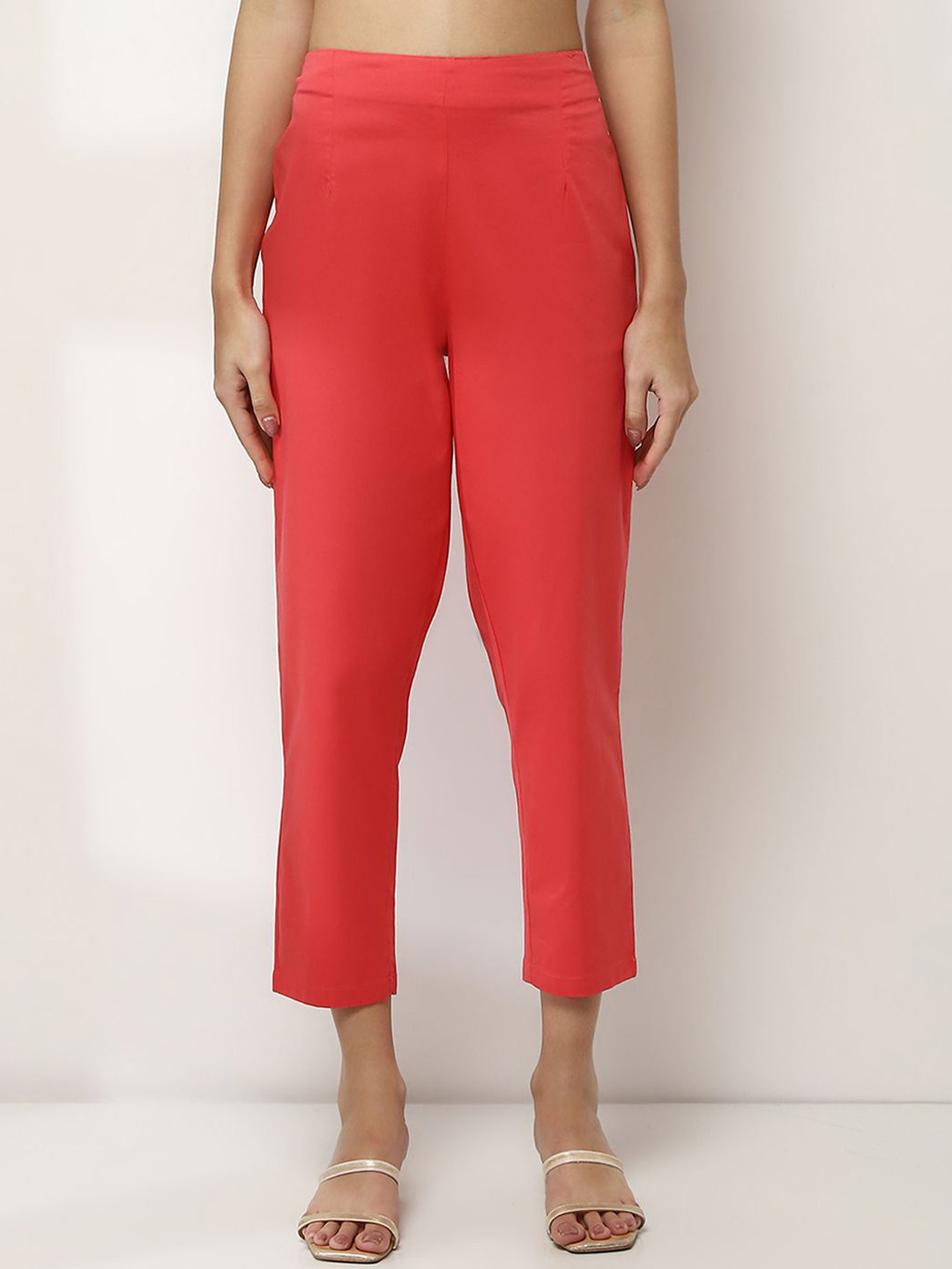 

Rangriti Women Cotton Comfort Low-Rise Regular Trousers, Orange