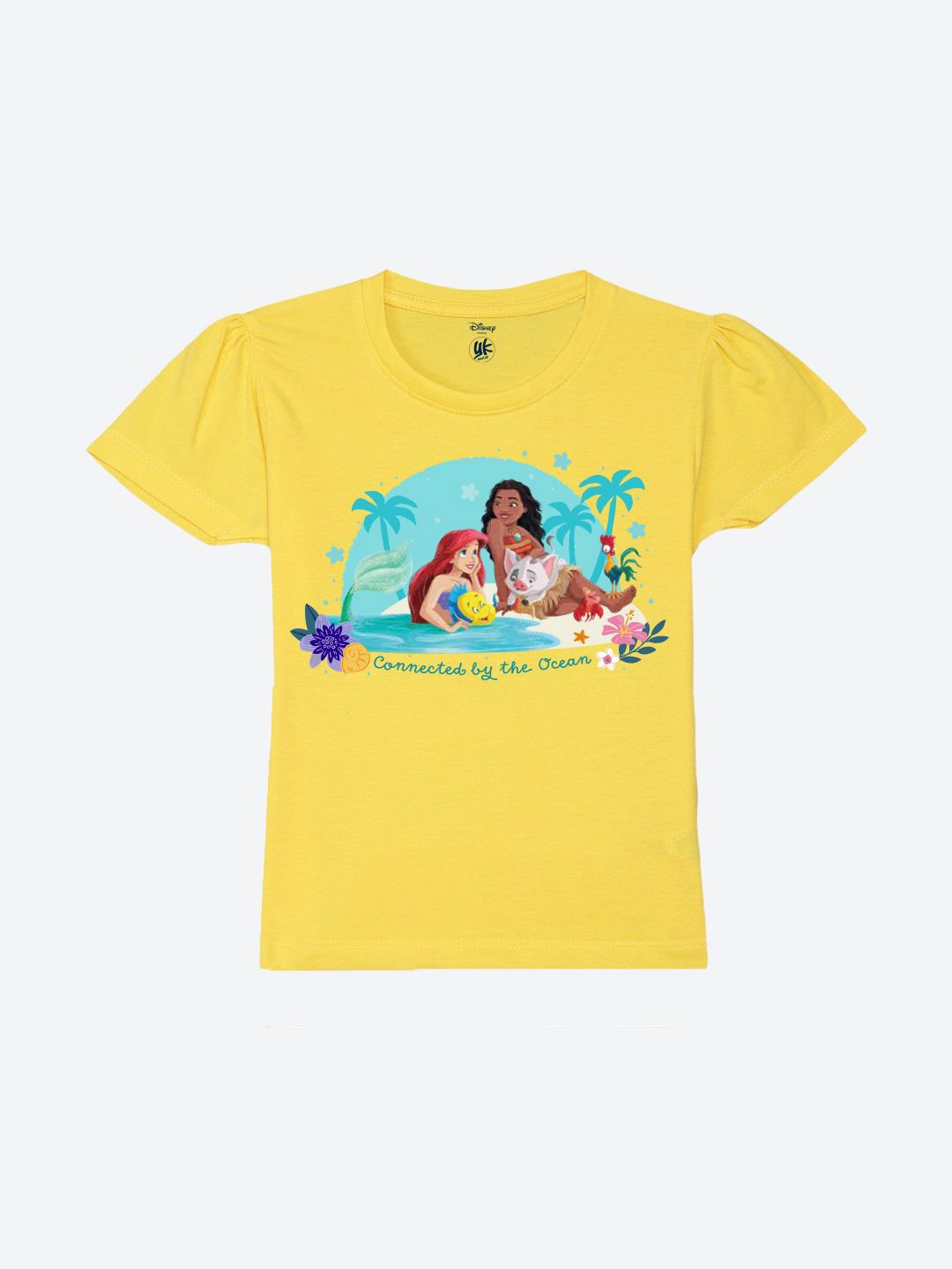 

YK Disney Print Puff Sleeve Cotton Top, Yellow