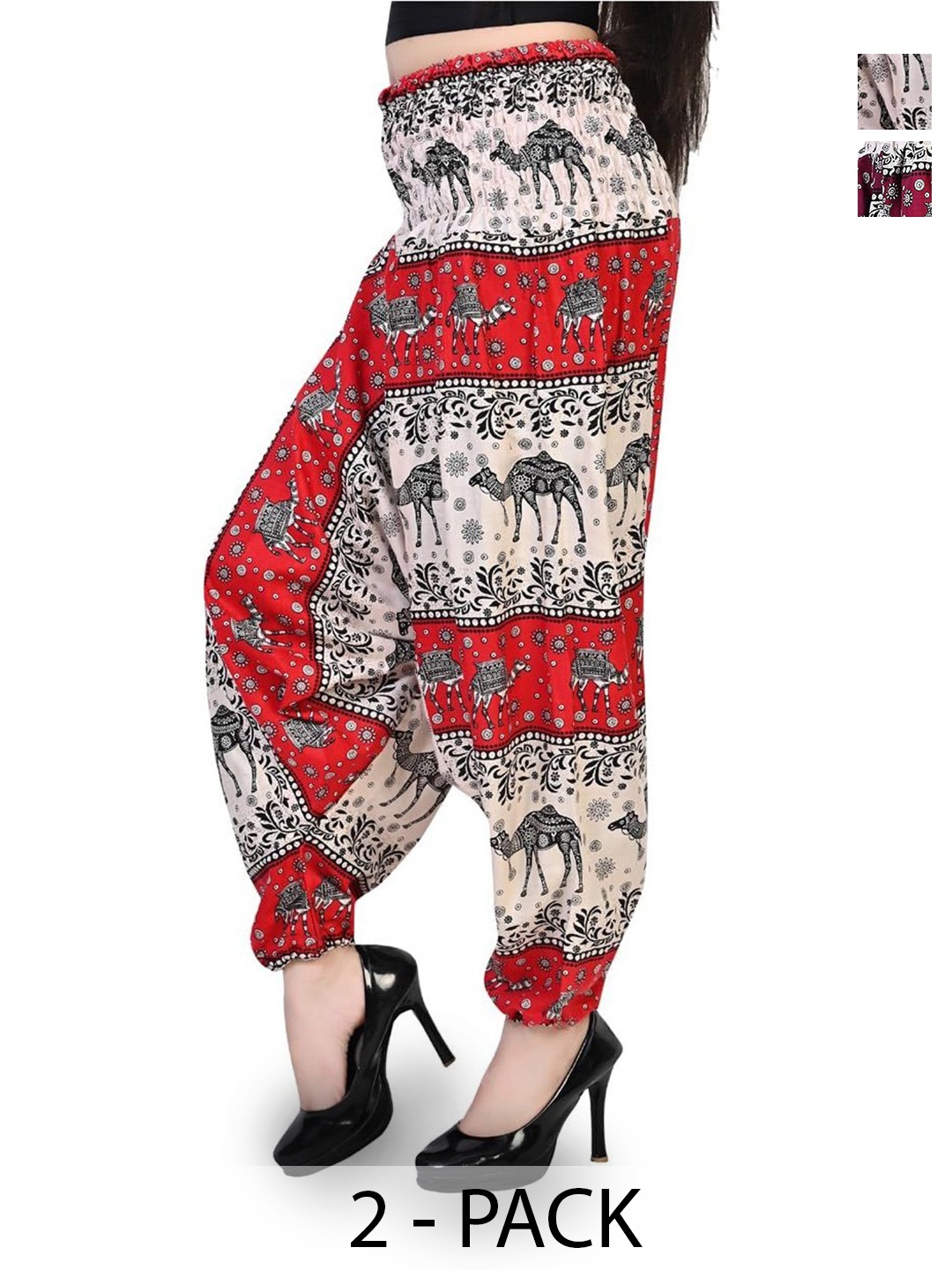

NarNari Women Pack Of 2 Printed Mid-Rise Harem Pants, Beige
