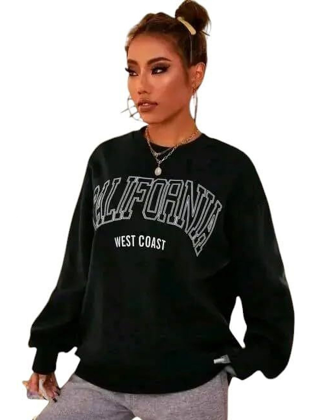 

KASHIAN Women Printed Hooded Sweatshirt, Black