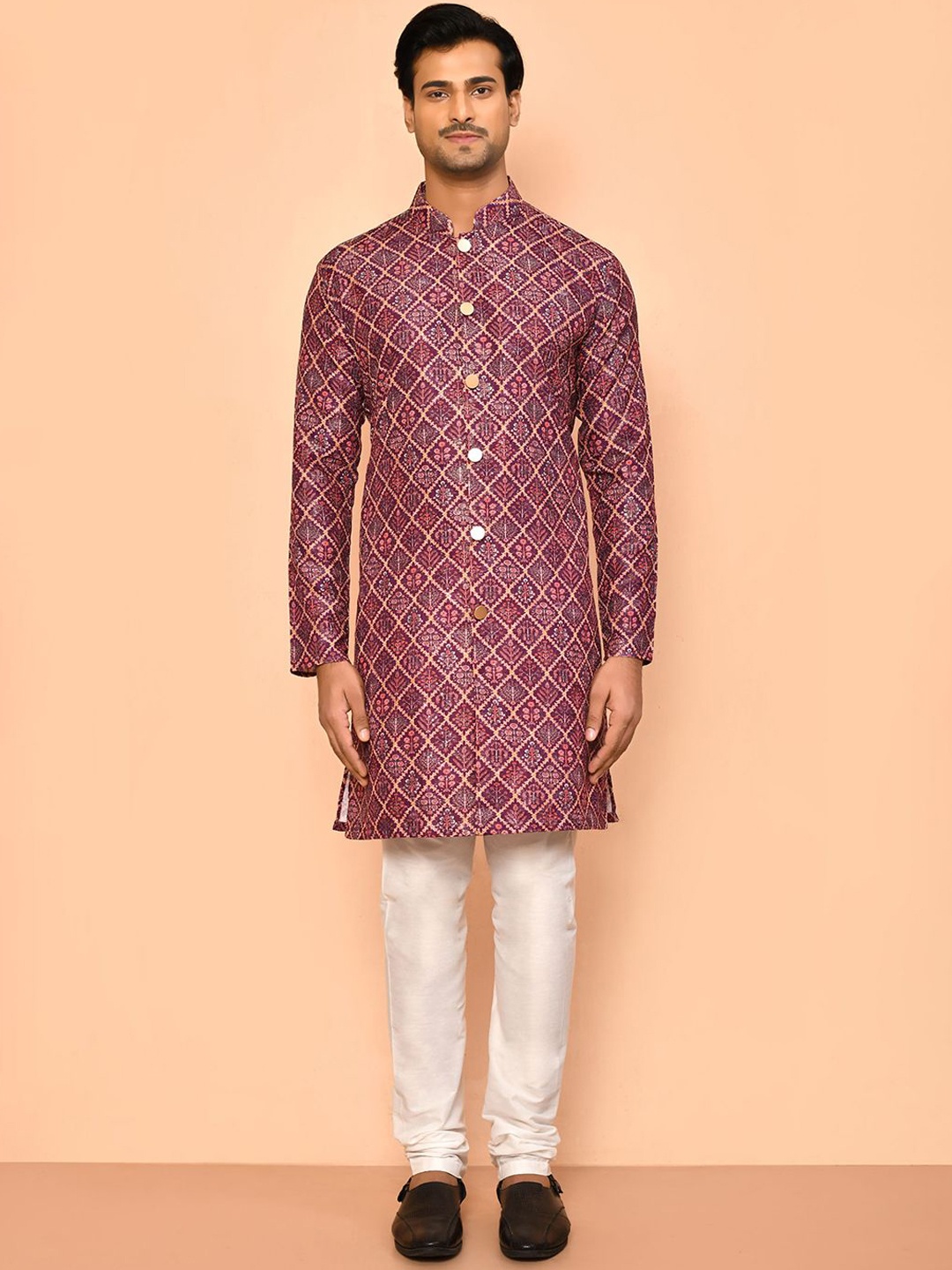 

Arihant Rai Sinha Men Printed Regular Pure Cotton Kurta with Trousers, Purple