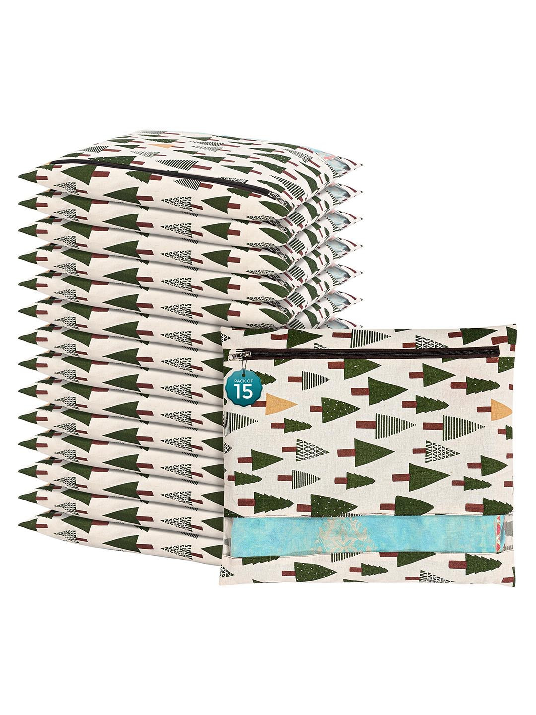 

Kuber Industries Green 15 Pcs Regular Single Saree Cover Multi-Utility Storage Organisers