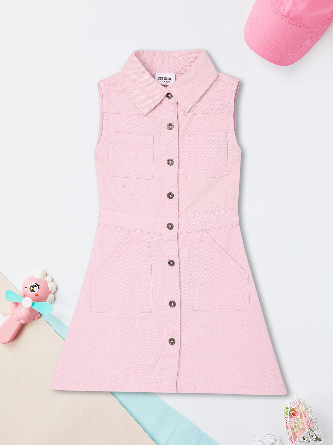 

max Girls Shirt Collar Shirt Dress, Pink