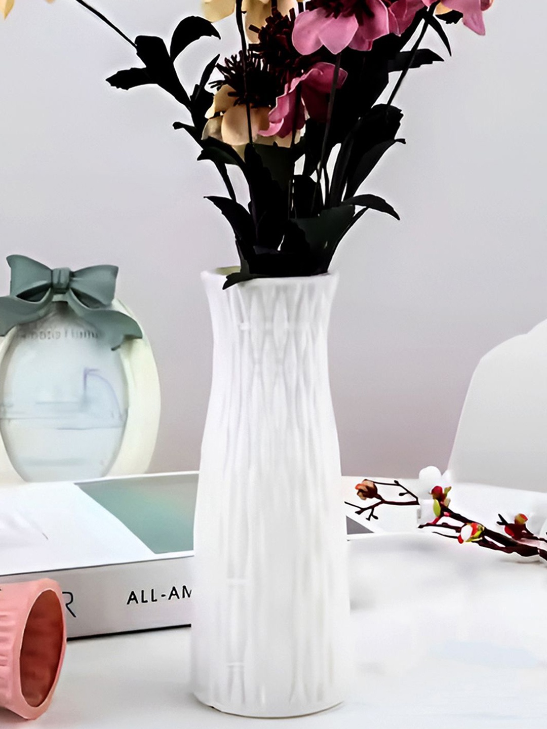 

DecorTwist White Plastic Flower Vases for Home Decor (Pack of 2)