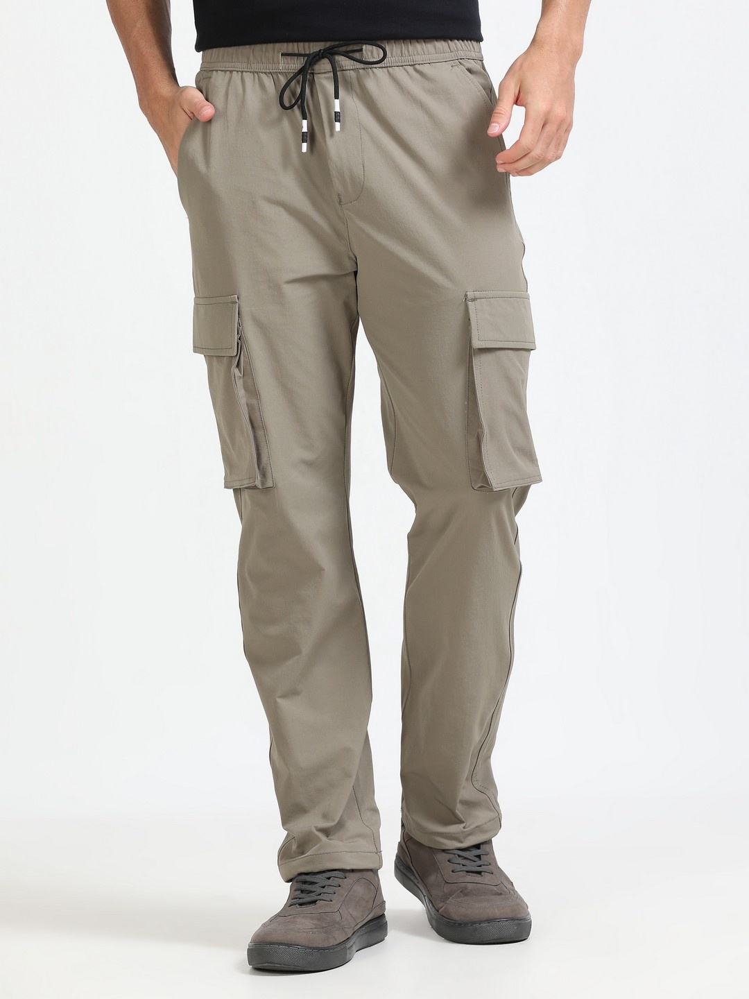 

NEVER NEUD Men Relaxed Loose Fit Cargos Trousers, Brown