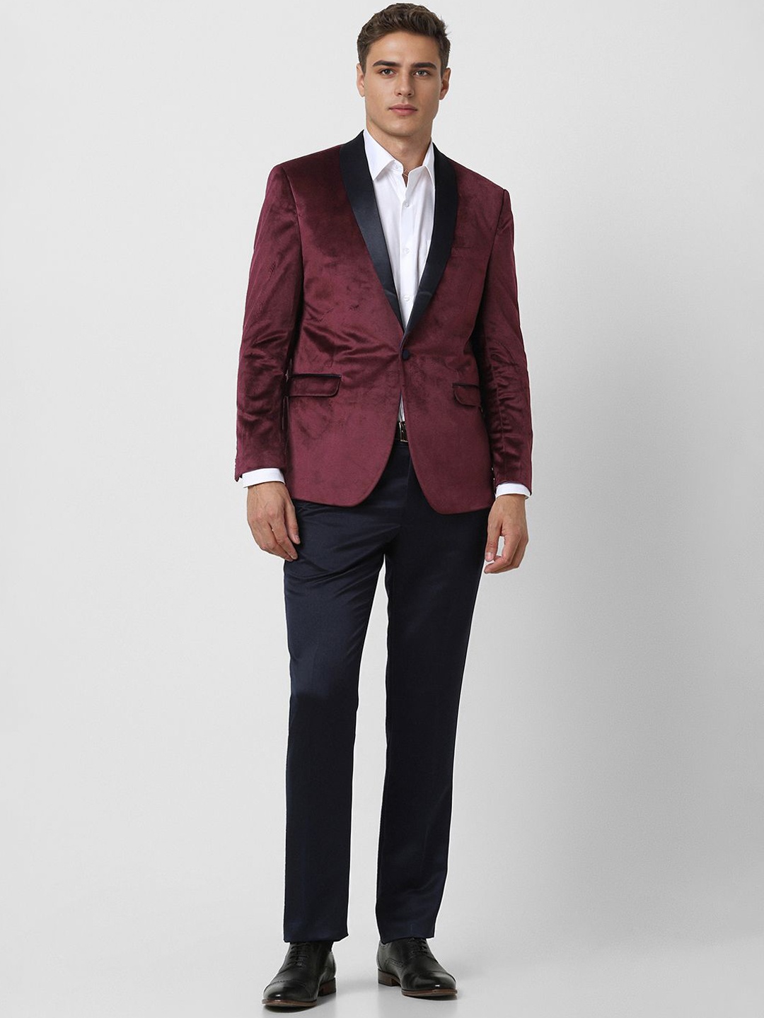 

V Dot Slim-Fit Single-Breasted Two Piece Party Suit, Maroon