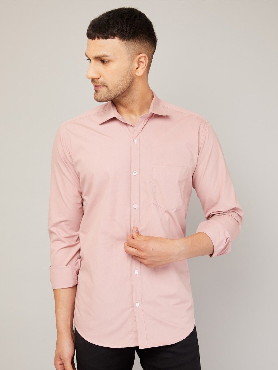 

Le Mec Men Micro Checks Opaque Casual Shirt, Peach