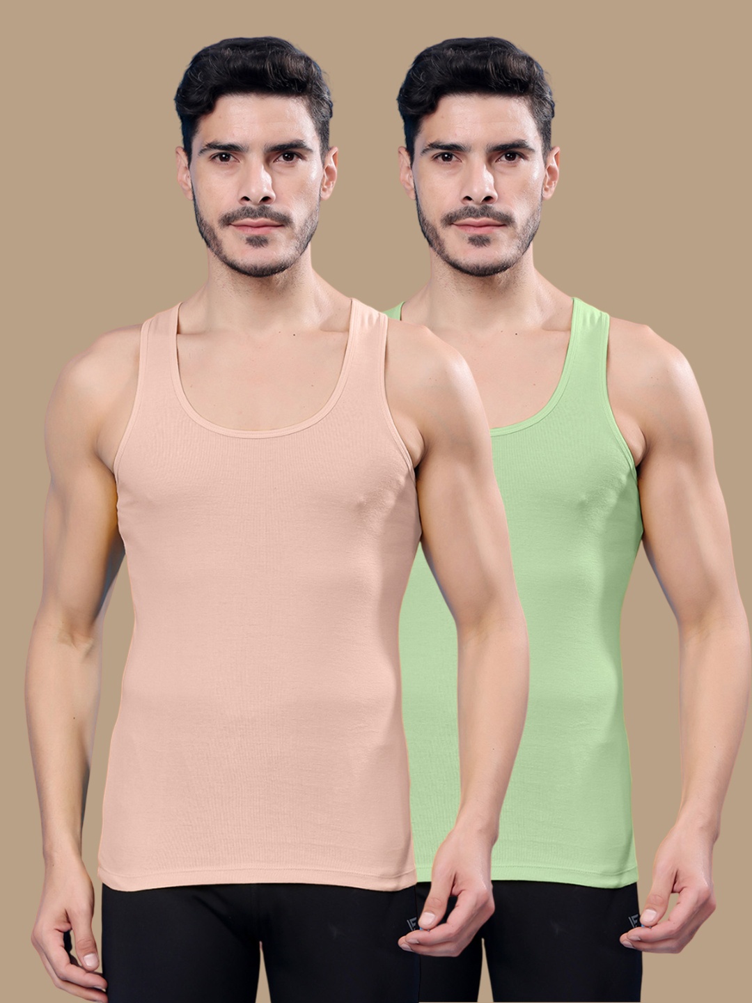 

Friskers Pack Of 2 Cotton Ribbed Gym Vest 24012025R-32-33, Coral