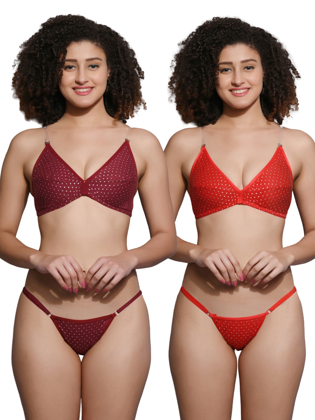 

chia fashions Pack Of 2 Cotton Polka Dot Printed Lingerie Set, Maroon